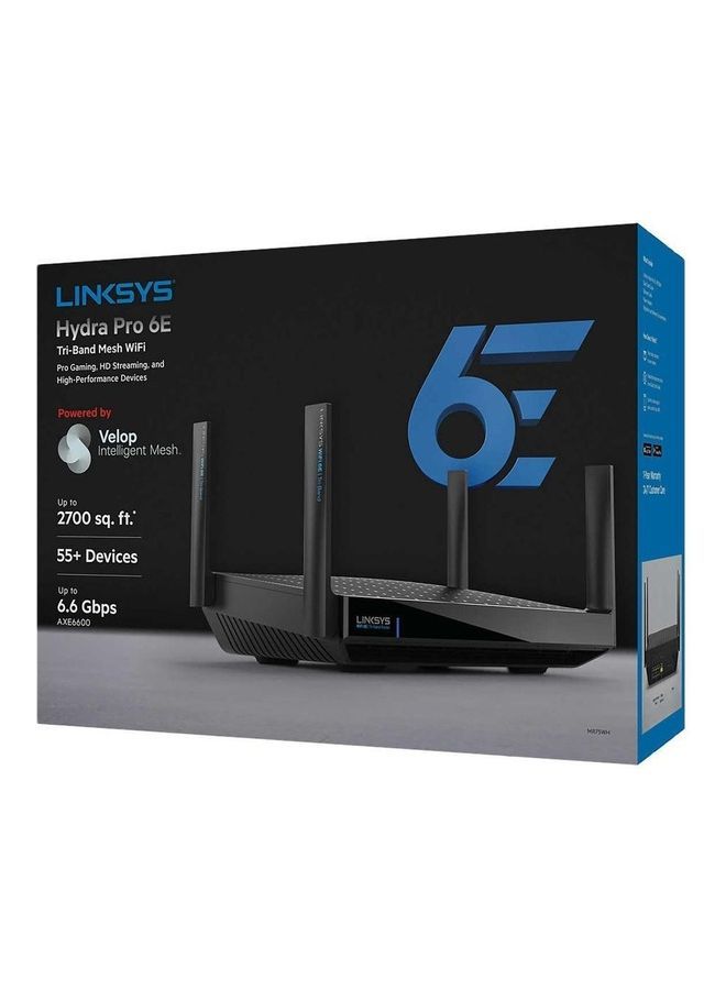 لينكسيس - جهاز توجيه Hydra Pro 6E ثلاثي النطاق WiFi 6E Mesh - جهاز توجيه لاسلكي للألعاب بـ 8 قنوات، نطاق 6 جيجاهرتز للبث بدقة 8K، سرعة تصل إلى 6.6 جيجابت في الثانية، تغطية 2700 قدم مربع، أكثر من 55 جهازًا، يعمل مع نظام Velop Mesh - Image 1
