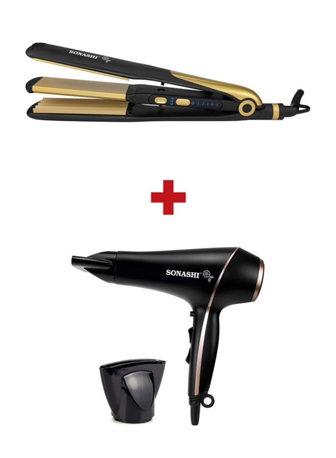 SONASHI Hair Straightener With Dryer SHS-2082G + SHD-5004 Black/Gold  - Image 1
