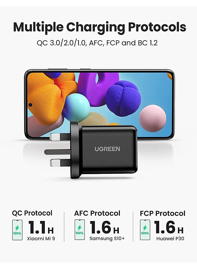 Ugreen - USB Charger 18W Fast Phone Charger Wall Plug QC 3.0 Travel Adapter Quick Charge Mobile Adapter for Samsung Galaxy A03 A13 A22 A32 M12 Nokia Xiaomi Apple etc black - Image 1