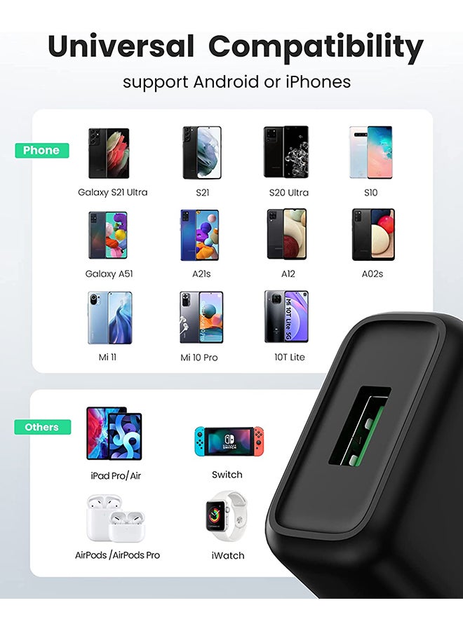 Ugreen - USB Charger 18W Fast Phone Charger Wall Plug QC 3.0 Travel Adapter Quick Charge Mobile Adapter for Samsung Galaxy A03 A13 A22 A32 M12 Nokia Xiaomi Apple etc black - Image 1