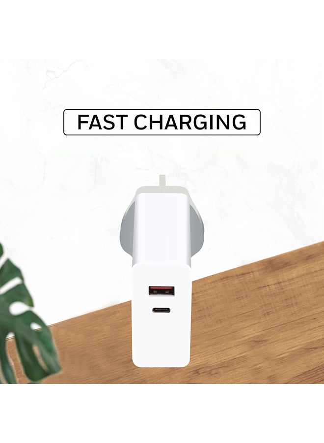 Honeywell - Zest Charger PD60W, ECAS Certified, With Type C PD 2.0 & USB-A Port, Qualcomm Compliant, Quick Charge 3.0 Tech, Compatible for iPhone, MacBook Air, iPad Pro, Pixel, Galaxy, Laptops, etc. White - Image 1