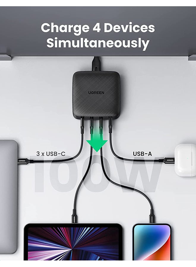 Ugreen - PD 100W USB C Wall Charger 4-Port Fast Power Adapter Compatible for Macbook Pro Air New iPad 9 iPad Mini 6 iPhone 14/14 Plus/14 Pro/14 Pro Max/iPhone 13 Pro iPad Pro 2021 Galaxy S21 etc Black - Image 1