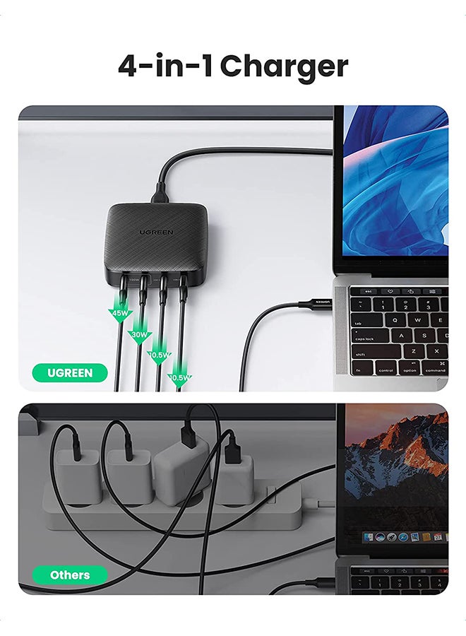 Ugreen - PD 100W USB C Wall Charger 4-Port Fast Power Adapter Compatible for Macbook Pro Air New iPad 9 iPad Mini 6 iPhone 14/14 Plus/14 Pro/14 Pro Max/iPhone 13 Pro iPad Pro 2021 Galaxy S21 etc Black - Image 1