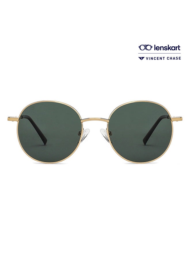 VINCENT CHASE Vintage Full Rim Round Polarized & UV Protected Sunglasses For Men & Women VC S13112 - 51mm - Gold  - Image 1