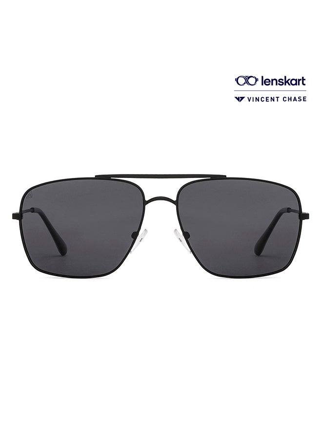 Vintage Full Rim Square Frame Polarized & UV Protected Sunglasses VC S13716 - 60mm - Black - v1665659049/N53248427A_1