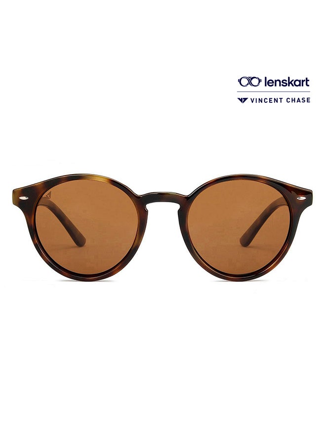 VINCENT CHASE Mirage Round Frame Polarized & UV Protected Sunglasses VC S11744 - Lens Size: 50mm - Brown 