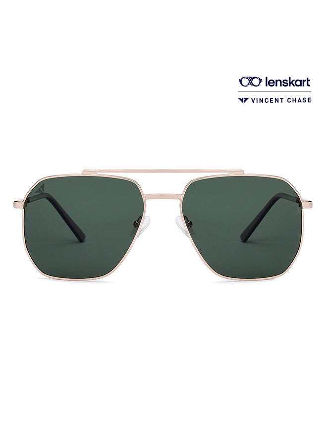 VINCENT CHASE Vintage Full Rim Square Polarized & UV Protected Sunglasses For Men & Women VC S12593/P - 58mm - Gold  - Image 1