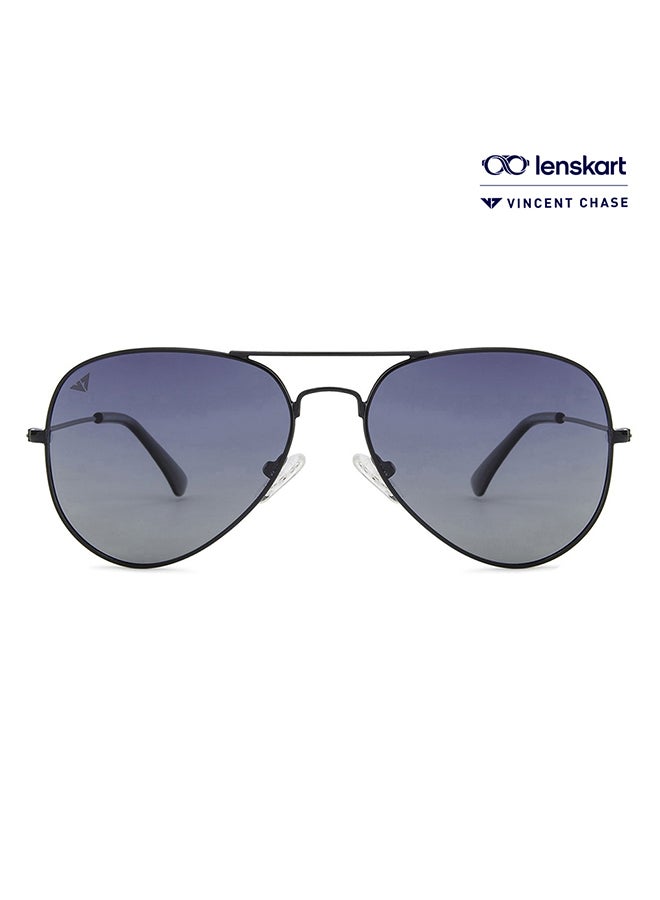 VINCENT CHASE Vintage Full Rim Aviator Polarized & UV Protected Sunglasses For Men & Women VC 5158/P - 57mm - Black  - Image 1