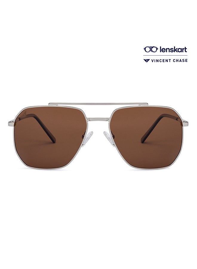 VINCENT CHASE - Vintage Full Rim Square Polarized & UV Protected Sunglasses For Men & Women VC S12593/P - 58mm - Silver - Image 1