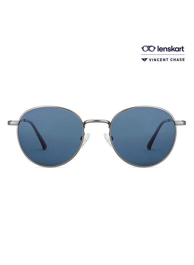 VINCENT CHASE Vintage Full Rim Round Polarized & UV Protected Sunglasses For Men & Women VC S13137 - 50mm - Gunmetal  - Image 1