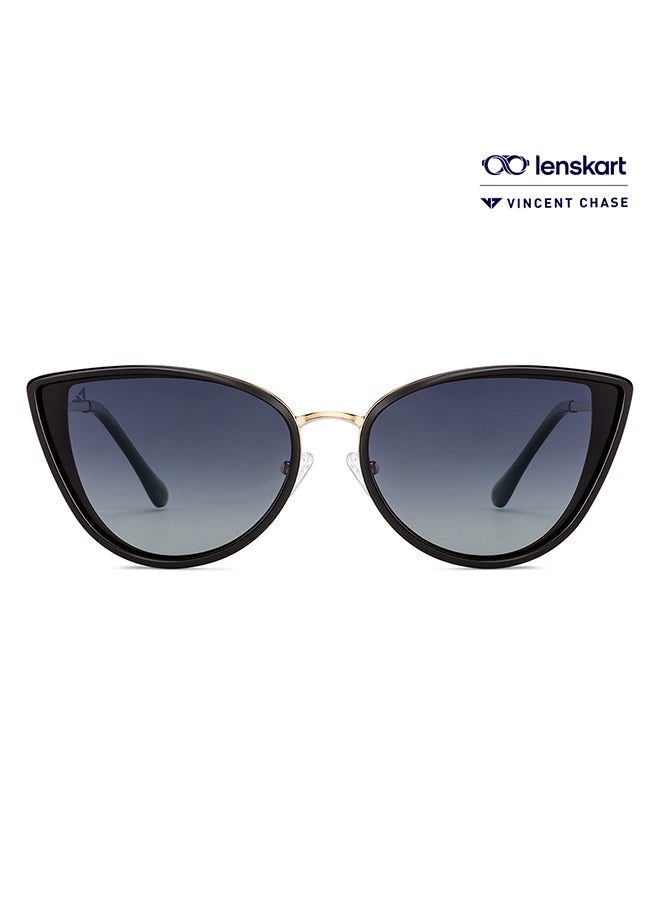 فينسينت تشيس نظارة شمسية بإطار كامل على شكل عين القطة وعدسات مستقطبة واقية من الأشعة فوق البنفسجية من مجموعة فينتج طراز VC S11759  - مقاس العدسة: 52 مم - لون أسود ذهبي - Image 1