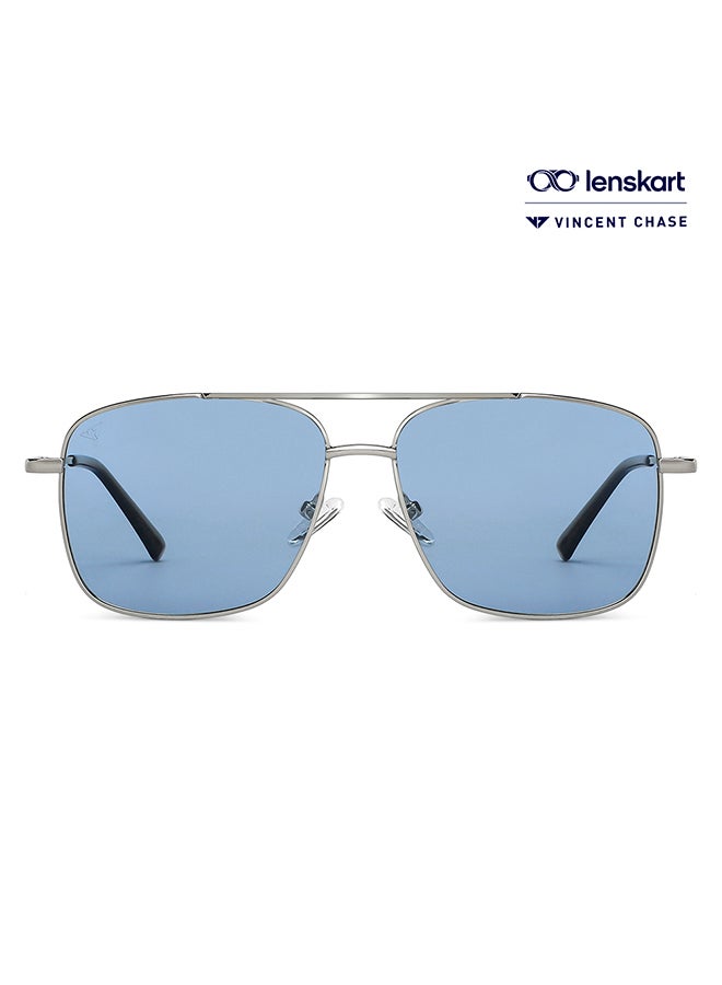VINCENT CHASE Vintage Full Rim Square Shape Polarized & UV Protected Sunglasses VC S13118 - Lens Size: 49mm - Silver  - Image 1