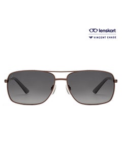 Nomades Full Rim Rectangular Shape Polarized & UV Protected Sunglasses VC S10802 - Lens Size: 63mm - Brown