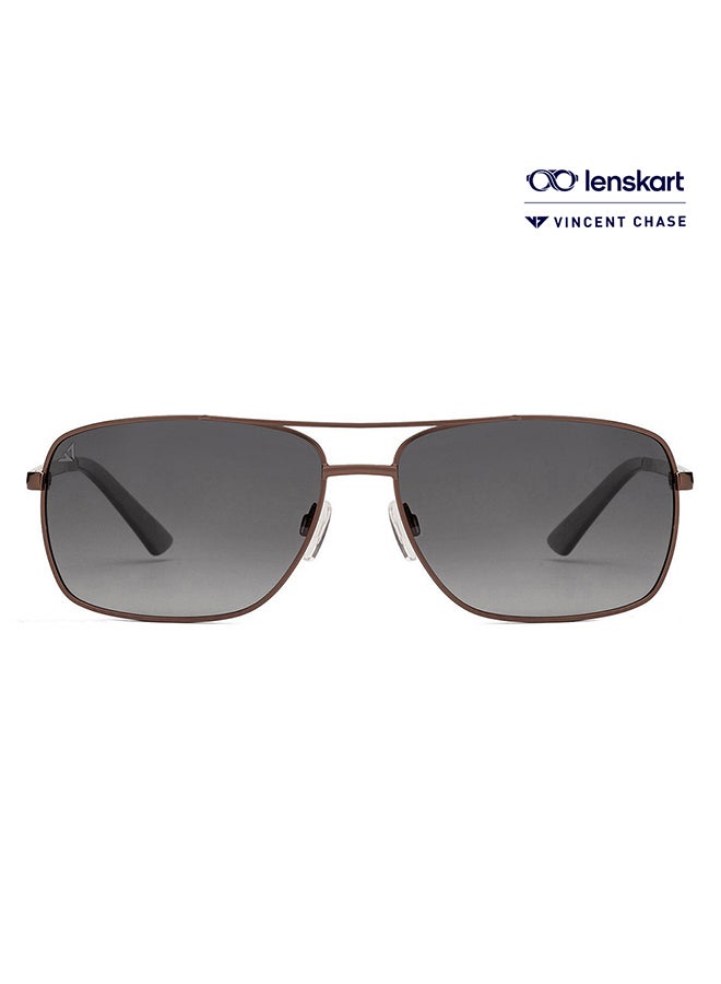 VINCENT CHASE - Nomades Full Rim Rectangular Shape Polarized & UV Protected Sunglasses VC S10802 - Lens Size: 63mm - Brown - Image 1