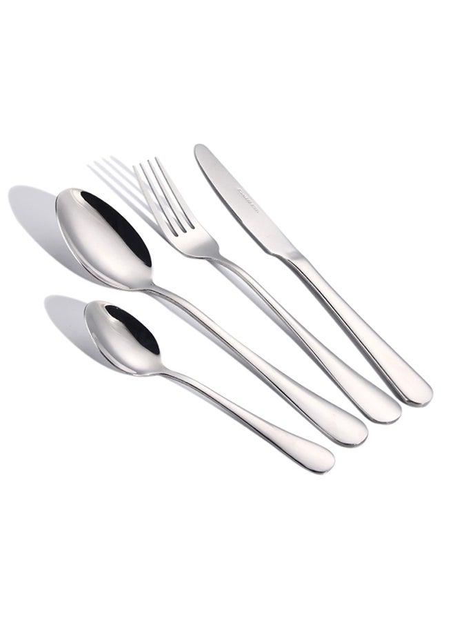 Sunhome - 16-Piece Stainless Steel Cutlery Dishwasher Safe Fork knife Spoon and Teaspoon, Silverware for Home Office Party Camping Flatware Eating Utensils 23,18,14 cm Silver 23,18,14cm - Image 1
