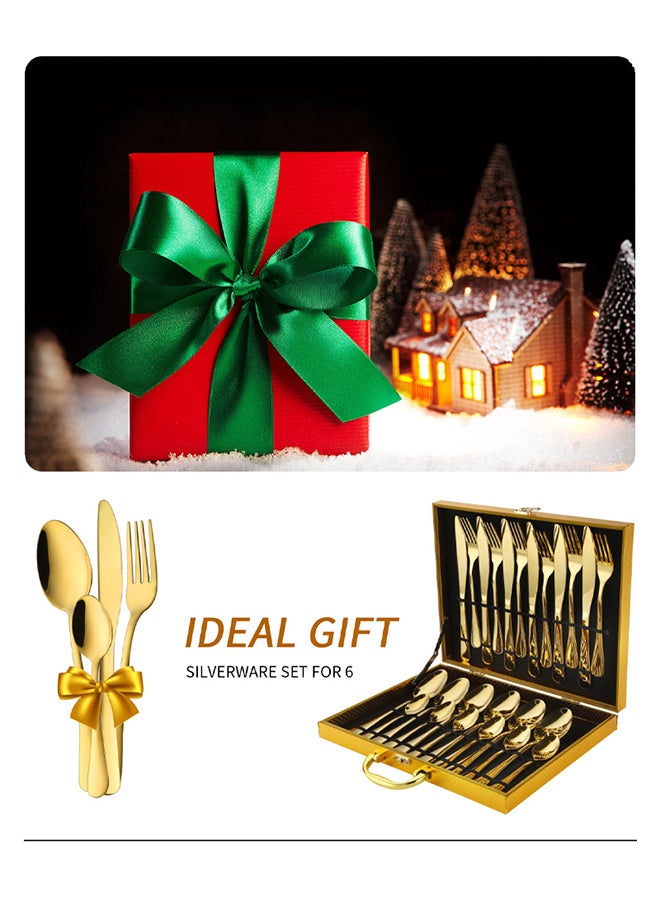Sunhome 24-Piece Stainless Steel Cutlery Set Golden Kitchen Utensils Set, Tableware Set For Home Kitchen Restaurant Hotel Gatherings Picnic Dining 18 cm Golden  - Image 3