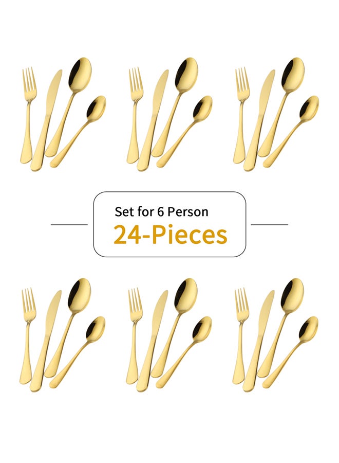 24-Piece Stainless Steel Cutlery Set Golden 