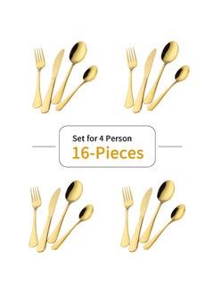 Sunhome 16-Piece Gold Plated Stainless Steel Flatware Cutlery Set Utensils For Kitchen Gold 23cm  - Image 5