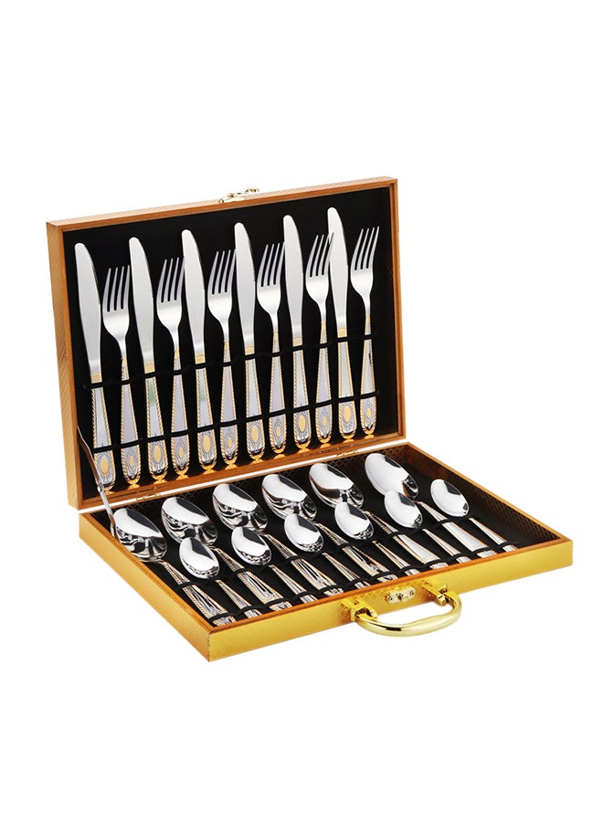 Sunhome - 24-Piece Stainless Steel Cutlery Spoon,Fork And Knife Set Silver/Gold - Image 1