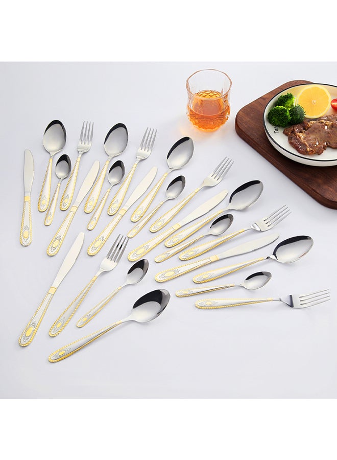 Sunhome - 24-Piece Stainless Steel Cutlery Spoon,Fork And Knife Set Silver/Gold - Image 1
