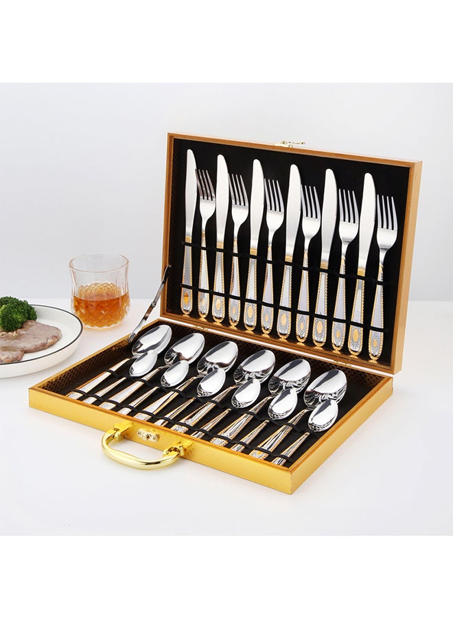 Sunhome - 24-Piece Stainless Steel Cutlery Spoon,Fork And Knife Set Silver/Gold - Image 1