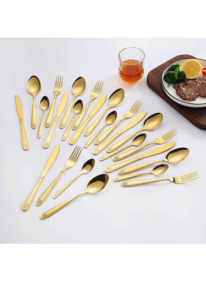 24-Piece Stainless Steel Cutlery Spoon,Fork And Knife Set Gold - v1665662935/N48370988A_3