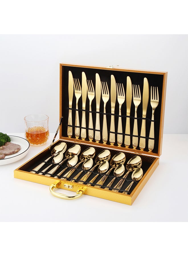 24-Piece Stainless Steel Cutlery Spoon,Fork And Knife Set Gold - v1665662935/N48370988A_4