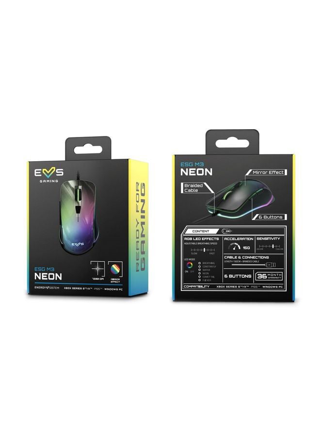 Energy Sistem - ES Gaming Mouse ESG M3 Neon Mouse Gamer (Mirror Effect, USB Braided Cable, RGB LED Light, 7200 dpi) - Image 1
