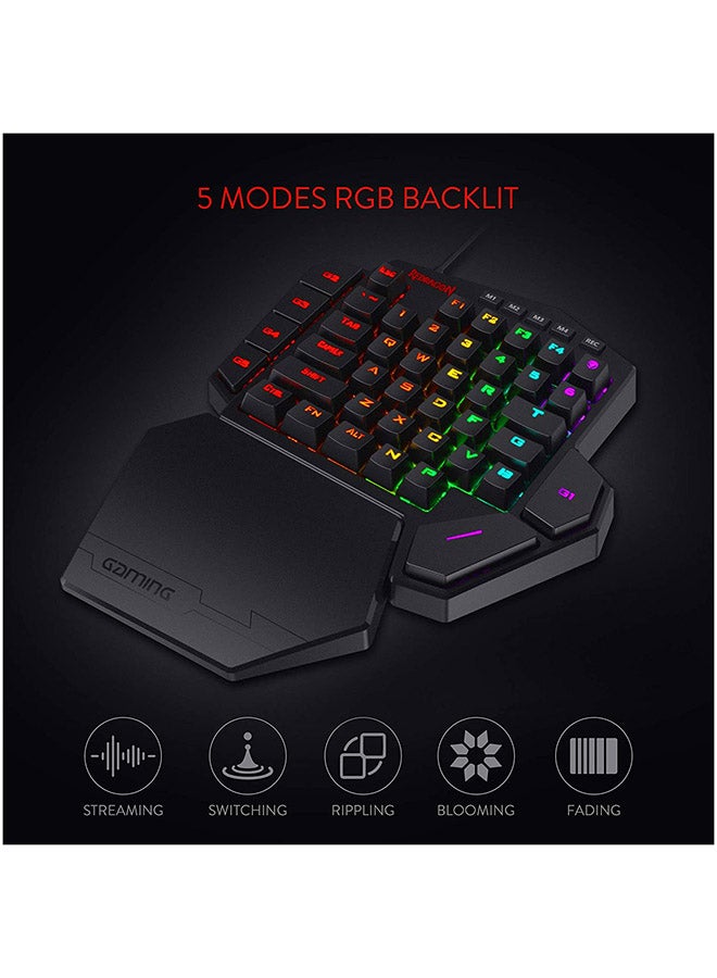 ريدراجون - لوحة مفاتيح ديتي K585 ميكانيكية للألعاب من ريدراجون بإضاءة RGB للاستخدام بيد واحدة ومفاتيح بلون أزرق - ومنافذ TypeC مزودة بـ 7 مفاتيح ماكرو مدمجة بالإضافة إلى مسند لليد قابل للفصل [42 مفتاحاً] - Image 1