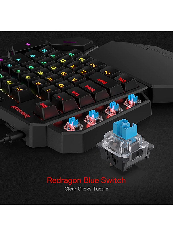 ريدراجون - لوحة مفاتيح ديتي K585 ميكانيكية للألعاب من ريدراجون بإضاءة RGB للاستخدام بيد واحدة ومفاتيح بلون أزرق - ومنافذ TypeC مزودة بـ 7 مفاتيح ماكرو مدمجة بالإضافة إلى مسند لليد قابل للفصل [42 مفتاحاً] - Image 1