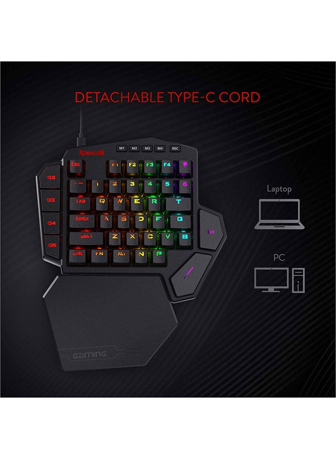 ريدراجون - لوحة مفاتيح ديتي K585 ميكانيكية للألعاب من ريدراجون بإضاءة RGB للاستخدام بيد واحدة ومفاتيح بلون أزرق - ومنافذ TypeC مزودة بـ 7 مفاتيح ماكرو مدمجة بالإضافة إلى مسند لليد قابل للفصل [42 مفتاحاً] - Image 1