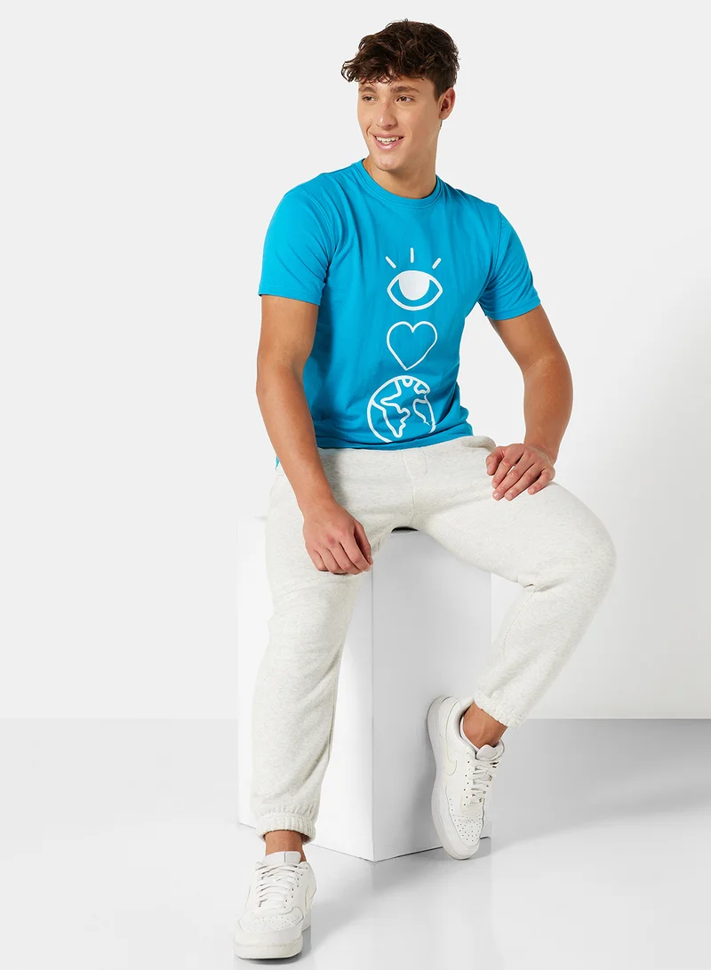 سيفي x دي‘اتيلير Eco-Friendly Graphic Crew T-Shirt Blue