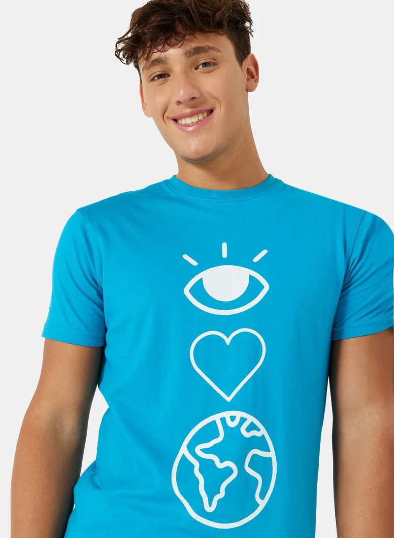 سيفي x دي‘اتيلير Eco-Friendly Graphic Crew T-Shirt Blue