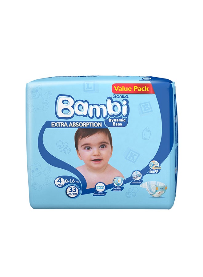 Sanita Bambi - Size 4, Large, 8-16 Kg, Value Pack, 33 Diapers - Image 1