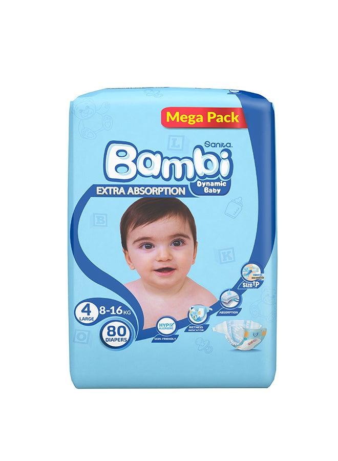 Sanita Bambi - Size 4, Large, 8-16 Kg, Mega Pack, 80 Diapers - Image 1