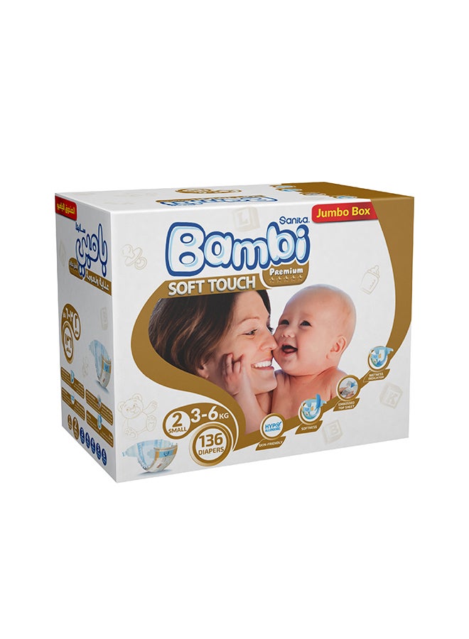 Sanita Bambi Baby Diapers Jumbo Box Size 2, Small, 3-6 KG, 136 Count  - Image 3