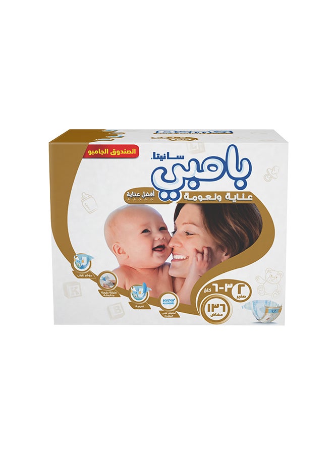 Sanita Bambi Baby Diapers Jumbo Box Size 2, Small, 3-6 KG, 136 Count  - Image 4