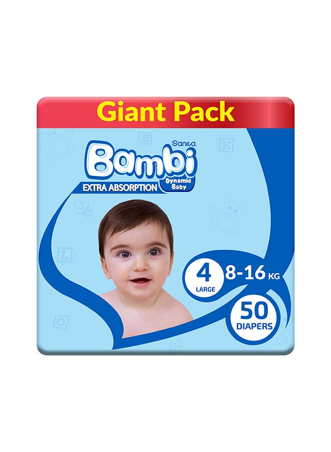 Sanita Bambi Baby Diapers Giant Pack Size 4, Large, 8-16 KG, 50 Count - Image 1