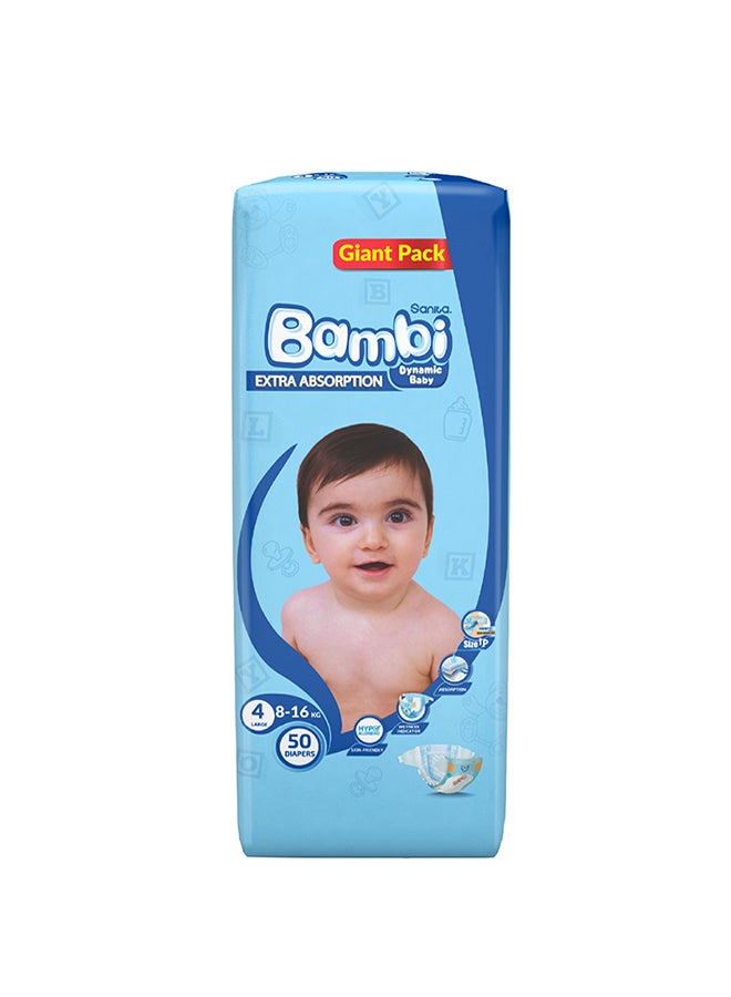 Sanita Bambi Baby Diapers Giant Pack Size 4, Large, 8-16 KG, 50 Count - Image 2