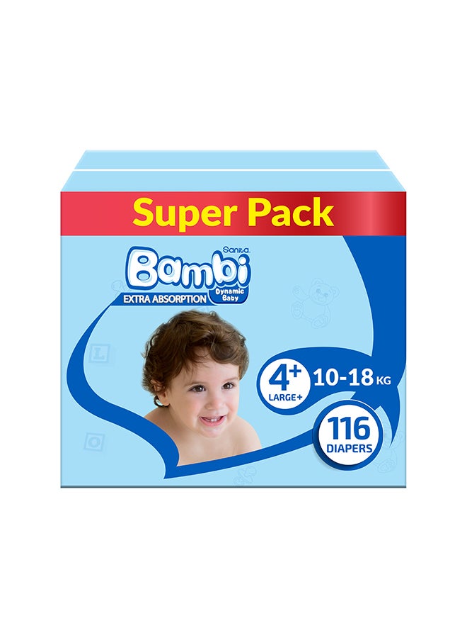 Baby Diapers Super Pack Size 4+, Large plus, 10-18 KG, 116 Count - v1665729440/N33868771A_1