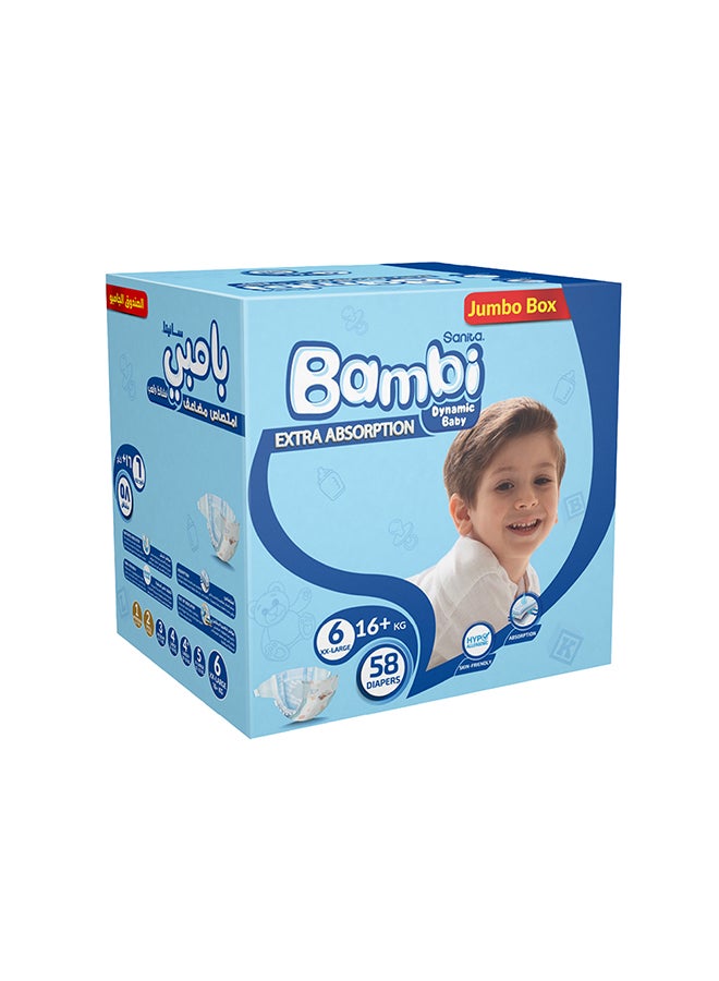 Sanita Bambi Baby Diapers Jumbo Box Size 6, XX Large +16 KG, 58 Count  - Image 3
