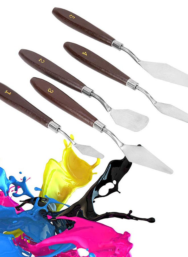 Woodstock - 5-Piece Stainless Steel Palette Knife Set Silver/Brown - Image 1