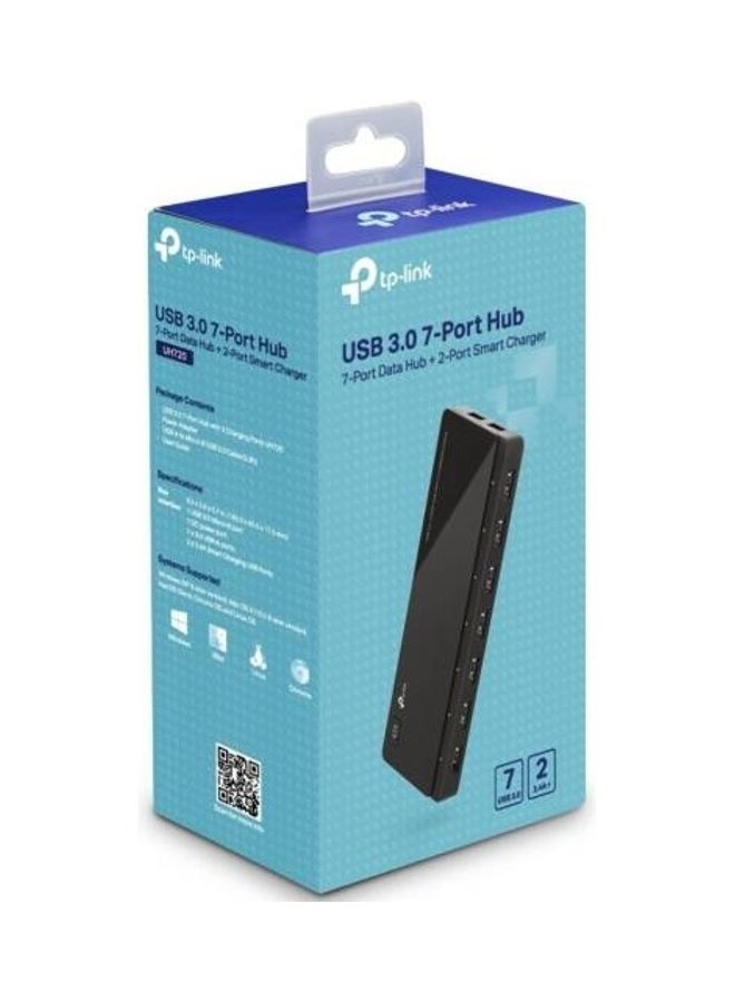 TP-LINK - UH720 USB 3.0 7-Port Hub, 7-Port Data Hub And 2-Port Smart Charger, 7 USB 3.0 Standard A, 2 2.4 A Charging Ports, Up to 5Gbps Transfer Speed, RTS5411 Chipset Port Hub black - Image 1