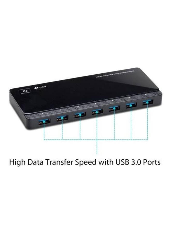 TP-LINK - UH720 USB 3.0 7-Port Hub, 7-Port Data Hub And 2-Port Smart Charger, 7 USB 3.0 Standard A, 2 2.4 A Charging Ports, Up to 5Gbps Transfer Speed, RTS5411 Chipset Port Hub black - Image 1