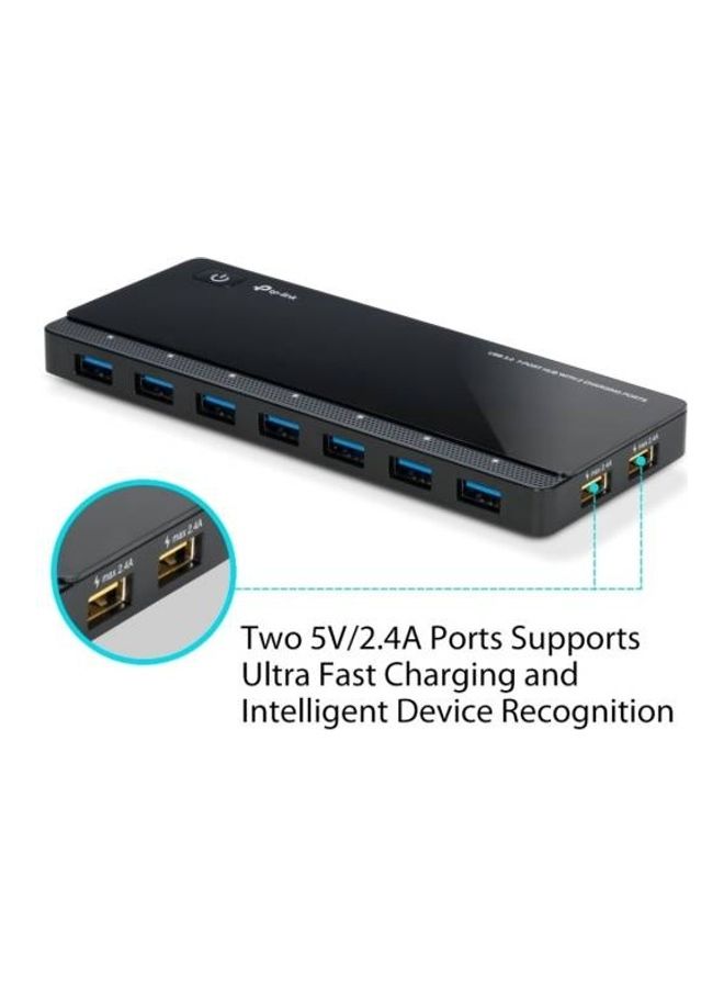 TP-LINK - UH720 USB 3.0 7-Port Hub, 7-Port Data Hub And 2-Port Smart Charger, 7 USB 3.0 Standard A, 2 2.4 A Charging Ports, Up to 5Gbps Transfer Speed, RTS5411 Chipset Port Hub black - Image 1
