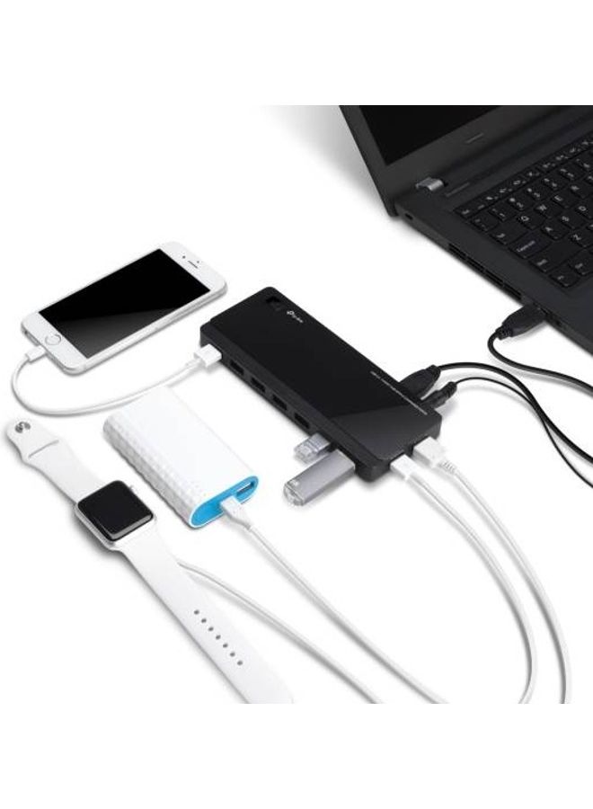 TP-LINK - UH720 USB 3.0 7-Port Hub, 7-Port Data Hub And 2-Port Smart Charger, 7 USB 3.0 Standard A, 2 2.4 A Charging Ports, Up to 5Gbps Transfer Speed, RTS5411 Chipset Port Hub black - Image 1