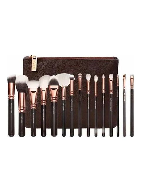 15-Piece Vol. 1 Face And Eye Makeup Brush Set Brown/Rose Gold/Black