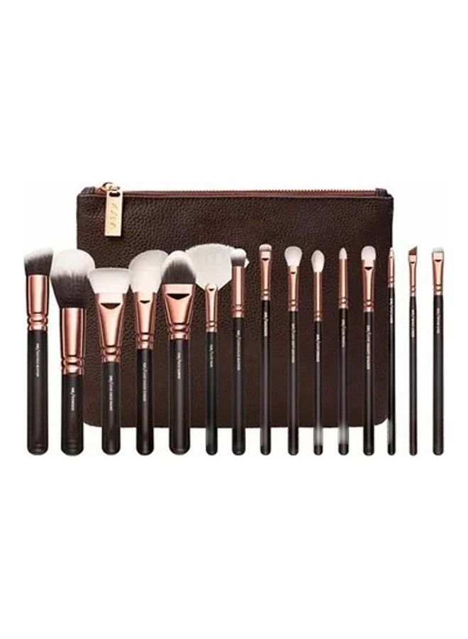 Rock Pow 15-Piece Vol. 1 Face And Eye Makeup Brush Set Brown/Rose Gold/Black  - Image 1