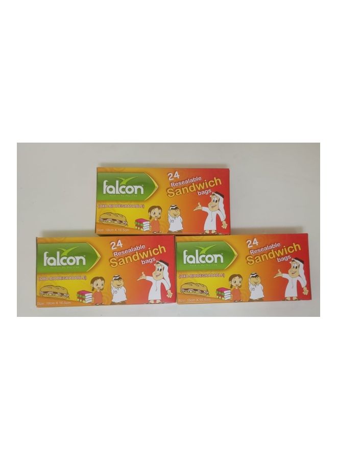 فالكون Pack Of 3 X 24 Pcs Falcon Resealable Sandwich Bags Multicolour 18 X 16.5cm  - Image 1