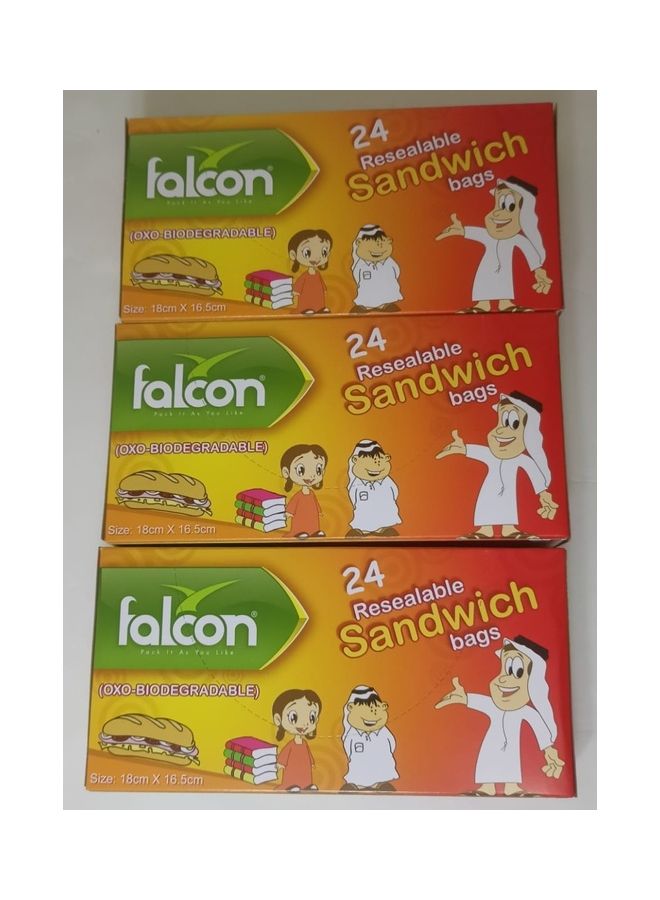 فالكون Pack Of 3 X 24 Pcs Falcon Resealable Sandwich Bags Multicolour 18 X 16.5cm  - Image 2